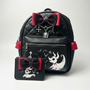 Loungefly Zero Mini Backpack Wallet Set Nightmare Before Christmas Black Quilted